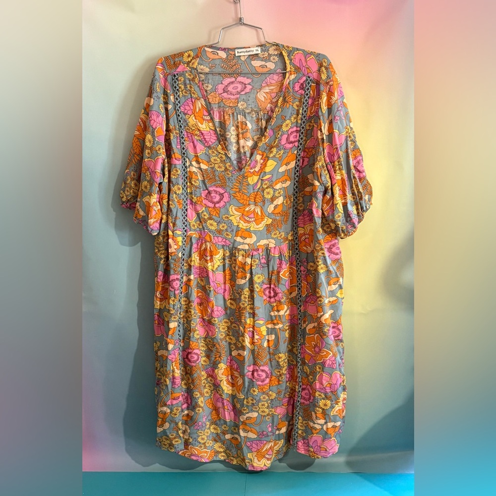 Vibrant Floral Midi Dress in Pink and Orange